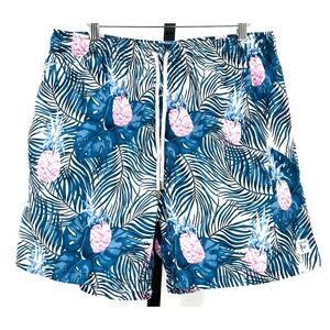 ENDLESS SUMMER Men's XXL Blue & Pink Pineapple Drawstring Lined Swim Trunks